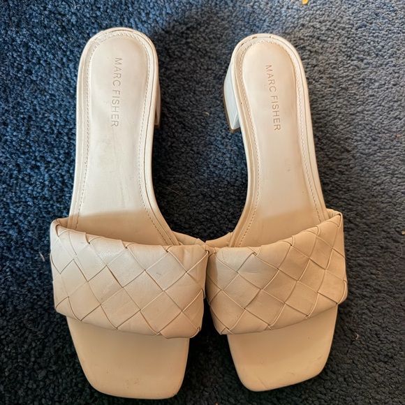 Marc Fisher Shoes - Marc Fisher Women's Beige Woven Slide Kitten Heels